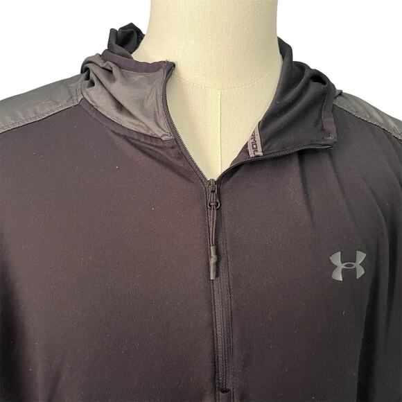 Under Armour Mens Reflective 1/4 Zip Pullover Fitted Hooded Running Shirt Sz 2XL - Picture 1 of 6